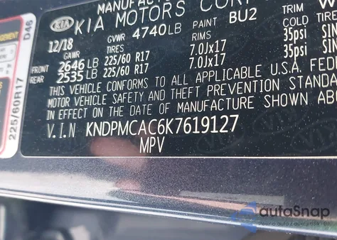 2019 Kia Sportage Lx z USA, uszkodzony, nr VIN KNDPMCAC6K7619127